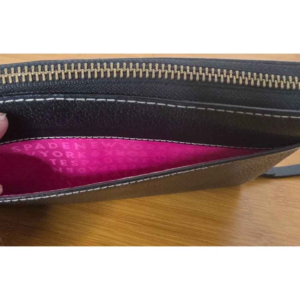 Kate Spade Black / Pink Zip‎ Around Neda Pebbled Leather Wallet/ Purse/Clutch